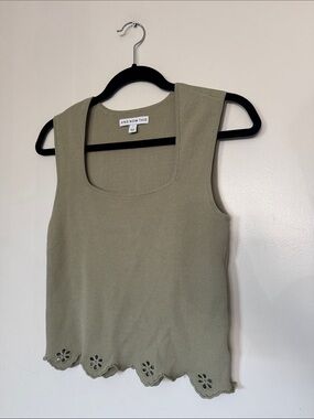 And Now This Olive Green Floral Hem Knit Tank Top